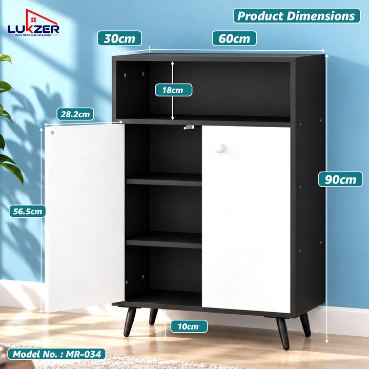 Lukzer Wooden Book Shelf & Storage Cabinet with White Doors (MR-034/Black)