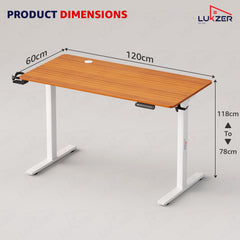 Lukzer Electric Automatic Height Adjustable Sit Stand Desk EST-003 ( White & Oak Brown ) 3-Years Warranty