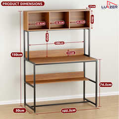 Lukzer Wooden & Metal Study Desk with 3 Storage Shelf & Open Bookshelf for Home (MST-011/Black & Oak Brown)