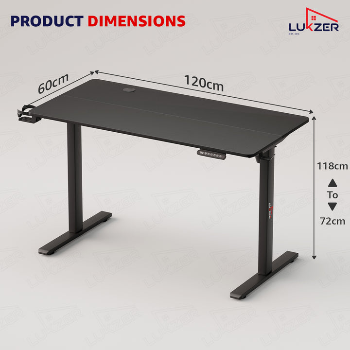 Lukzer Electric Automatic Height Adjustable Sit Stand Desk EST-003 ( Black & Black) 3-Years Warranty