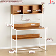 Lukzer Wooden & Metal Study Desk with 3 Storage Shelf & Open Bookshelf for Home (MST-011/White & Oak Brown)