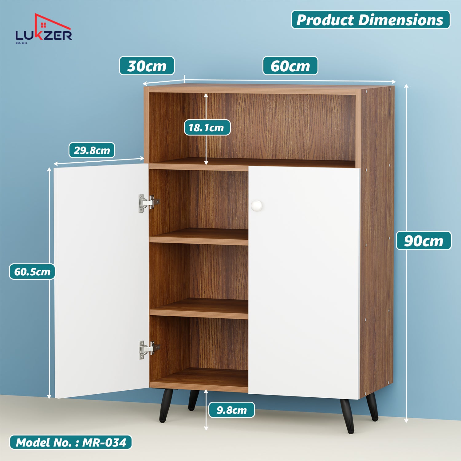 Lukzer Wooden Book Shelf & Storage Cabinet with White Doors (MR-034/Oak Brown)