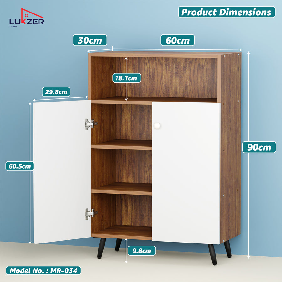 Lukzer Wooden Book Shelf & Storage Cabinet with White Doors (MR-034/Oak Brown)