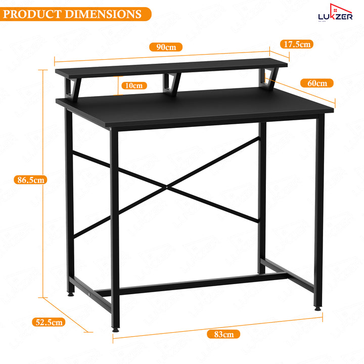 Lukzer X-Support Study Table with Monitor Riser for Home Office (MST-009/Black & Black)