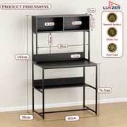 Lukzer Modern Study Table with Open Bookshelf & Hutch (MST-010/Black & Black)