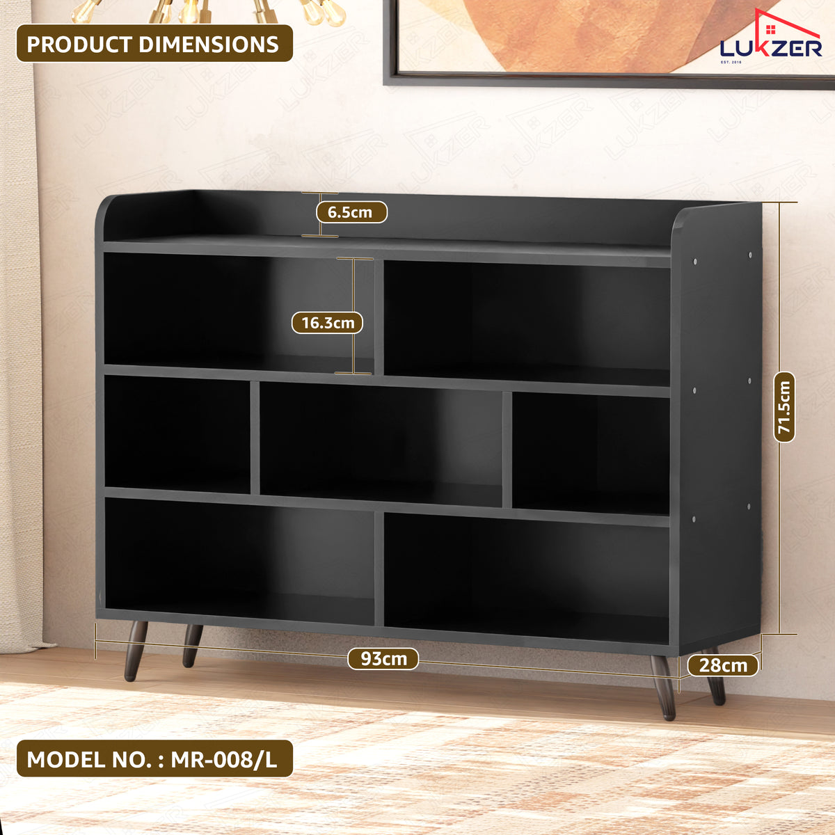 Lukzer 7-Section Engineered Wood Book Shelf with Legs (MR-008L)
