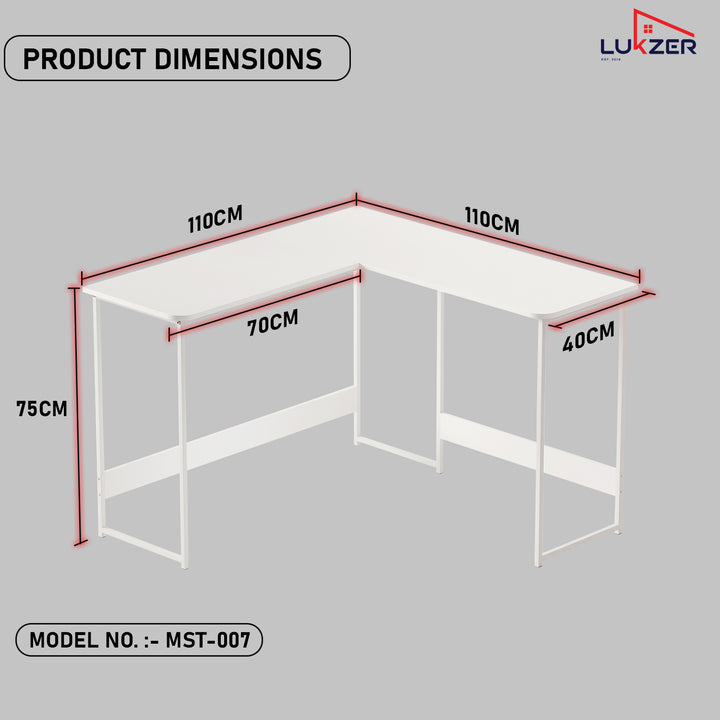 Lukzer Engineered Wood L-Shaped Corner Study and Computer Table for Home or Office (MST-007) white & white
