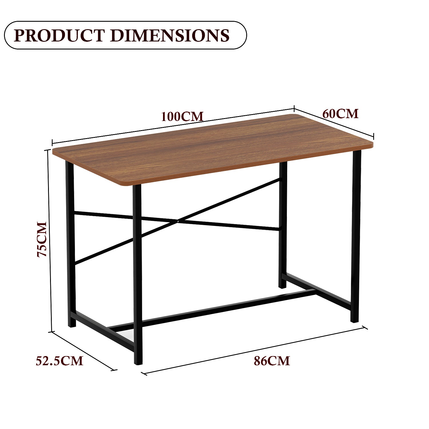 Lukzer Engineered Wood Study Table with X-Support Metal Frame & Adjustable Footpad (MST-009/Black & Oak Brown)