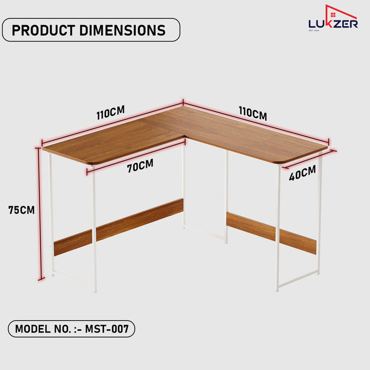Lukzer Engineered Wood L-Shaped Corner Study and Computer Table for Home or Office (MST-007) white & Oak Brown