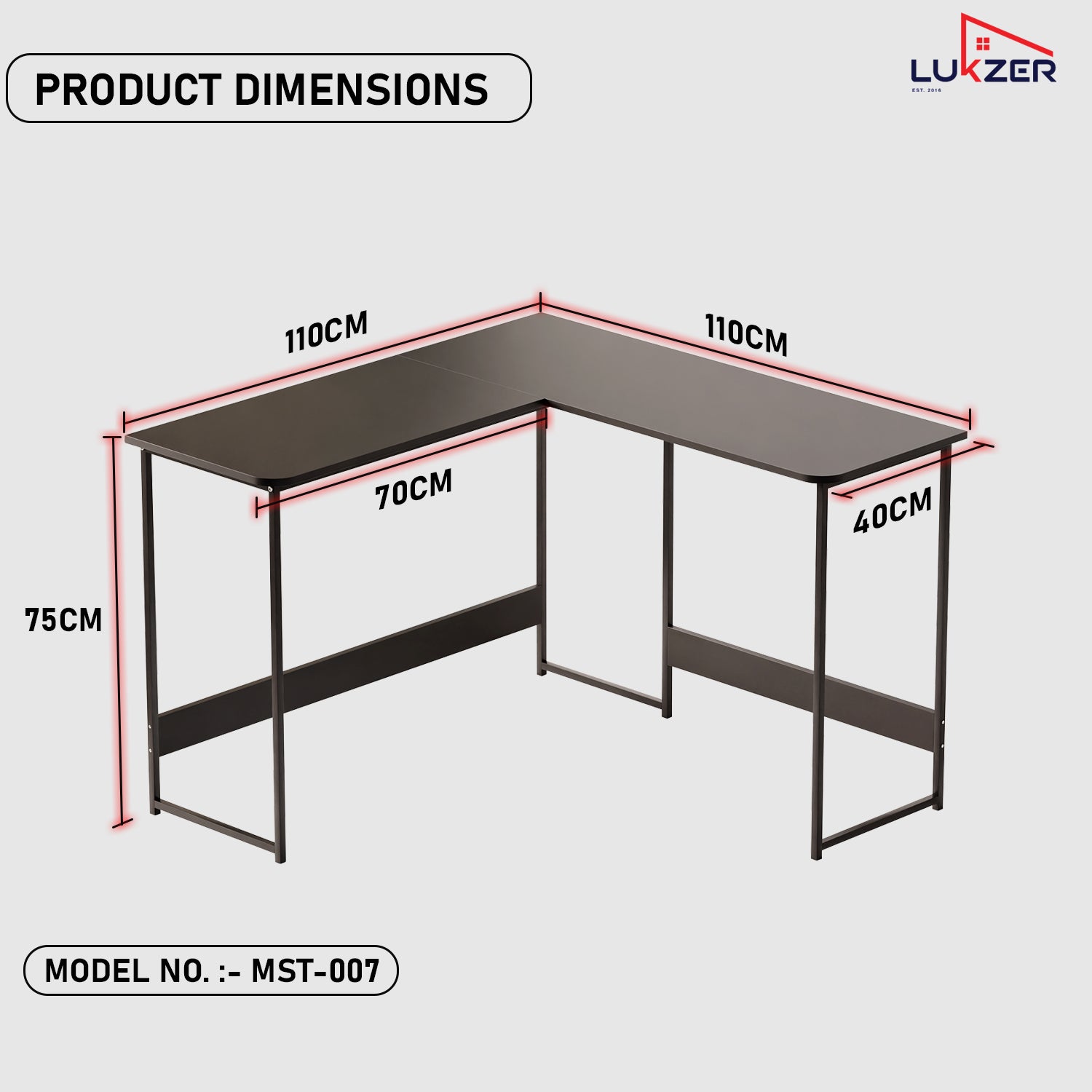 Lukzer Engineered Wood L-Shaped Corner Study and Computer Table for Home or Office (MST-007) Black & Black