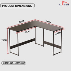 Lukzer Engineered Wood L-Shaped Corner Study and Computer Table for Home or Office (MST-007) Black & Black