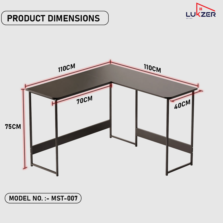 Lukzer Engineered Wood L-Shaped Corner Study and Computer Table for Home or Office (MST-007) Black & Black