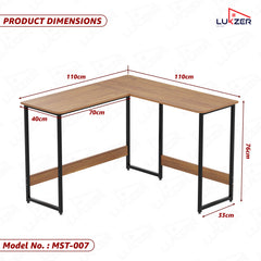 Lukzer Engineered Wood L-Shaped Corner Study and Computer Table for Home or Office (MST-007) Black & Oak Brown