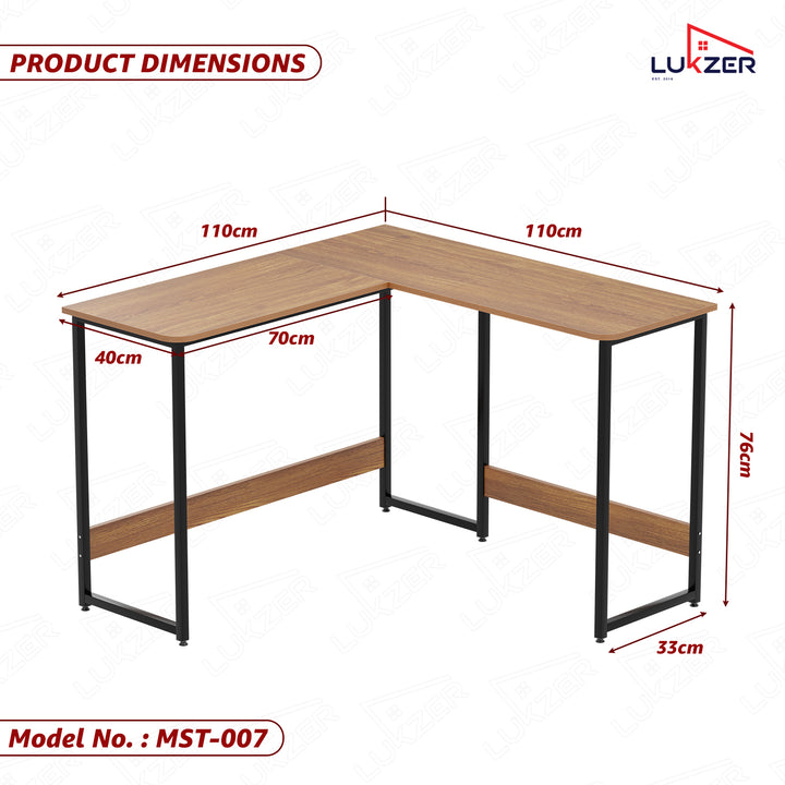 Lukzer Engineered Wood L-Shaped Corner Study and Computer Table for Home or Office (MST-007) Black & Oak Brown