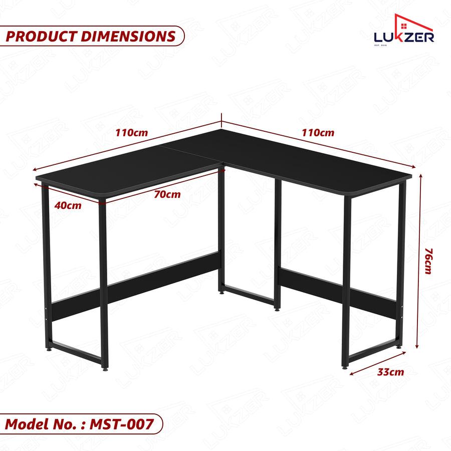 Lukzer Engineered Wood L-Shaped Corner Study and Computer Table for Home or Office (MST-007) Black & Black