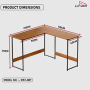 Lukzer Engineered Wood L-Shaped Corner Study and Computer Table for Home or Office (MST-007) Black & Oak Brown