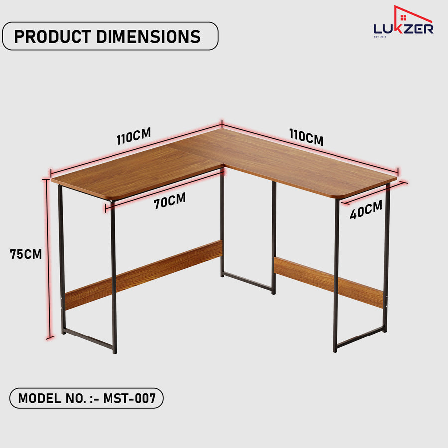 Lukzer Engineered Wood L-Shaped Corner Study and Computer Table for Home or Office (MST-007) Black & Oak Brown