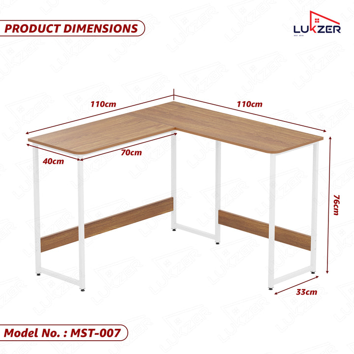 Lukzer Engineered Wood L-Shaped Corner Study and Computer Table for Home or Office (MST-007) white & Oak Brown