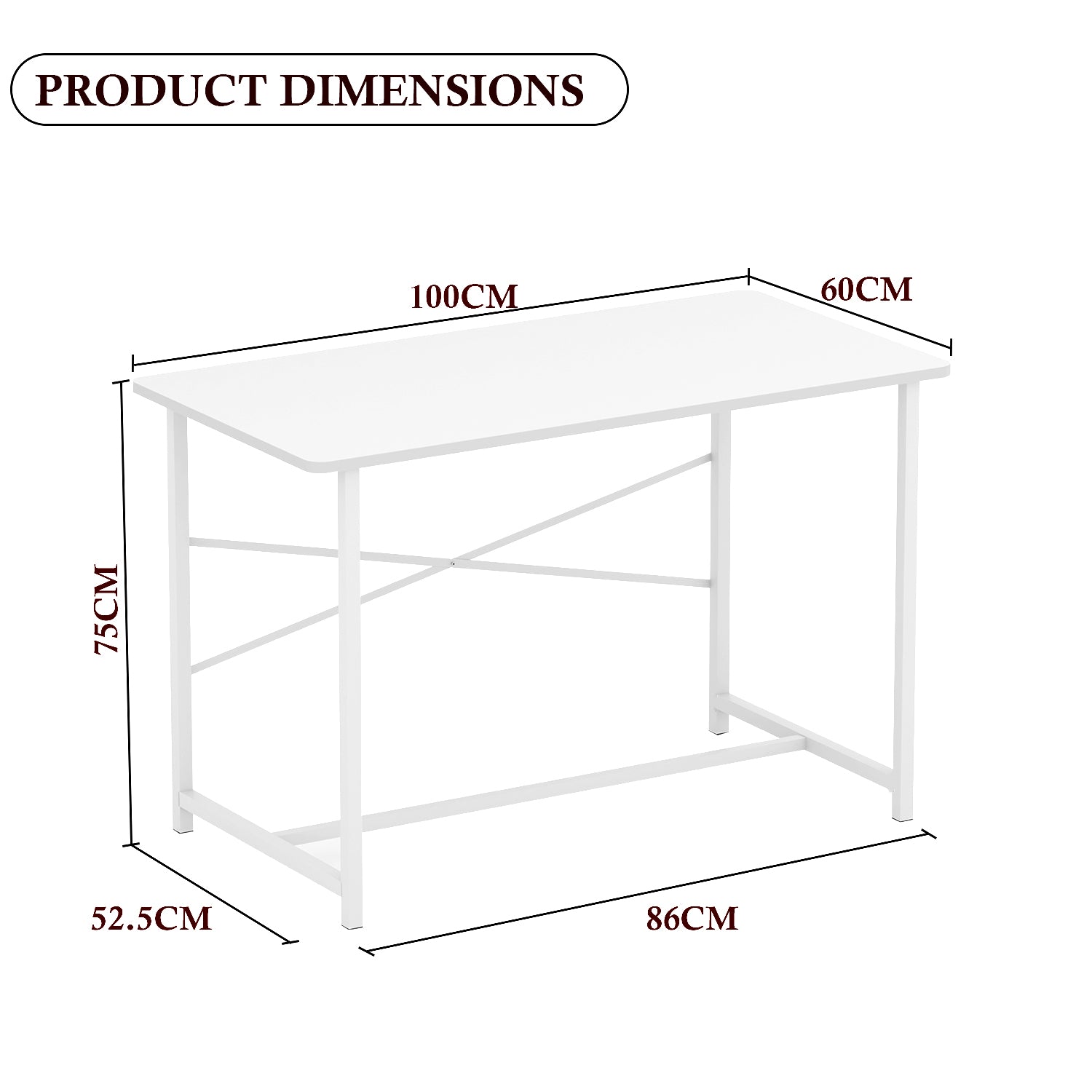 Lukzer Engineered Wood Study Table with X-Support Metal Frame & Adjustable Footpad (MST-009/White & White)