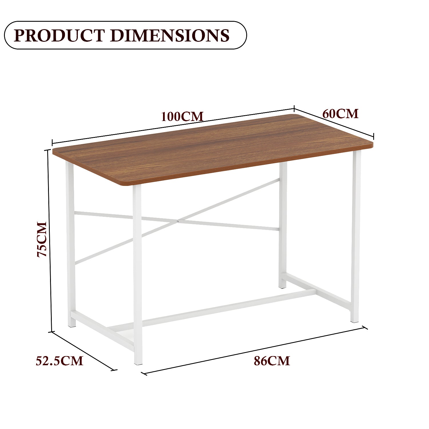 Lukzer Engineered Wood Study Table with X-Support Metal Frame & Adjustable Footpad (MST-009/White & Oak Brown)