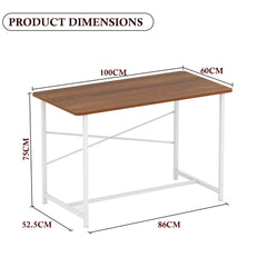 Lukzer Engineered Wood Study Table with X-Support Metal Frame & Adjustable Footpad (MST-009/White & Oak Brown)