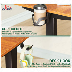 Lukzer Electric Height Adjustable Desk with USB & Type-C Study Table (EST-001/UC-Black & Oak Brown) 3-Years Warranty