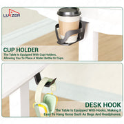 Lukzer Electric Height Adjustable Desk with USB & Type-C Study Table (EST-001/UC-White & White)