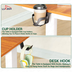 Lukzer Electric Height Adjustable Desk with USB & Type-C Study Table (EST-001/UC-White & Oak Brown) 3-Years Warranty