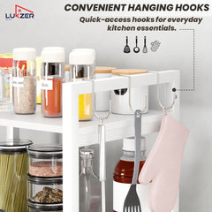 Lukzer 5-Tier Multipurpose Metal & Wood Kitchen Storage Rack (MKR-005/White & White)
