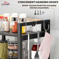 Lukzer 5-Tier Multipurpose Metal & Wood Kitchen Storage Rack (MKR-005/Black & Black)