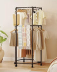 360° Rotating Hexagonal Clothes Drying Rack | Double Layer Metal Floor-Standing Coat Hanger with Wheels | Freestanding Storage Organizer for Bedroom, Balcony & Dorm – (White/Black)