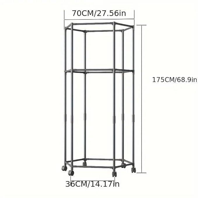 360° Rotating Hexagonal Clothes Drying Rack | Double Layer Metal Floor-Standing Coat Hanger with Wheels | Freestanding Storage Organizer for Bedroom, Balcony & Dorm – (White/Black)