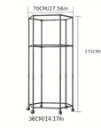 360° Rotating Hexagonal Clothes Drying Rack | Double Layer Metal Floor-Standing Coat Hanger with Wheels | Freestanding Storage Organizer for Bedroom, Balcony & Dorm – (White/Black)