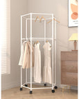 360° Rotating Hexagonal Clothes Drying Rack | Double Layer Metal Floor-Standing Coat Hanger with Wheels | Freestanding Storage Organizer for Bedroom, Balcony & Dorm – (White/Black)