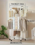 360° Rotating Hexagonal Clothes Drying Rack | Double Layer Metal Floor-Standing Coat Hanger with Wheels | Freestanding Storage Organizer for Bedroom, Balcony & Dorm – (White/Black)