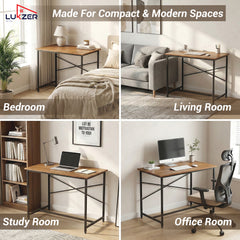 Lukzer X-Support Metal Frame & Engineered Wood Study Table for Home & Office (MST-008) Black &  Oak Brown