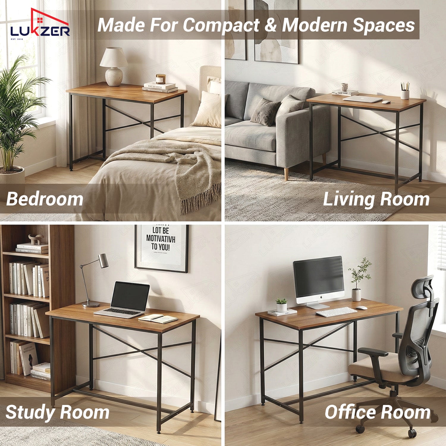 Lukzer X-Support Metal Frame & Engineered Wood Study Table for Home & Office (MST-008) Black &  Oak Brown