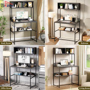 Lukzer Modern Study Table with Open Bookshelf & Hutch (MST-010/Black & Black)