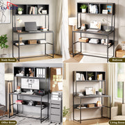 Lukzer Wooden & Metal Study Desk with 3 Storage Shelf & Open Bookshelf for Home (MST-011/Black & Black)