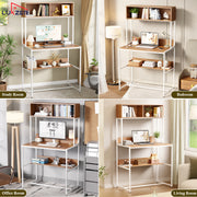 Lukzer Modern Study Table with Open Bookshelf & Hutch (MST-010/White & Oak Brown)