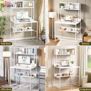 Lukzer Modern Study Table with Open Bookshelf & Hutch (MST-010/White & White)