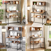 Lukzer Modern Study Table with Open Bookshelf & Hutch (MST-010/Black & Oak Brown)