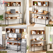 Lukzer Wooden & Metal Study Desk with 3 Storage Shelf & Open Bookshelf for Home (MST-011/Black & Oak Brown)