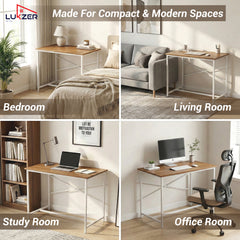 Lukzer X-Support Metal Frame & Engineered Wood Study Table for Home & Office (MST-008) white &  Oak Brown