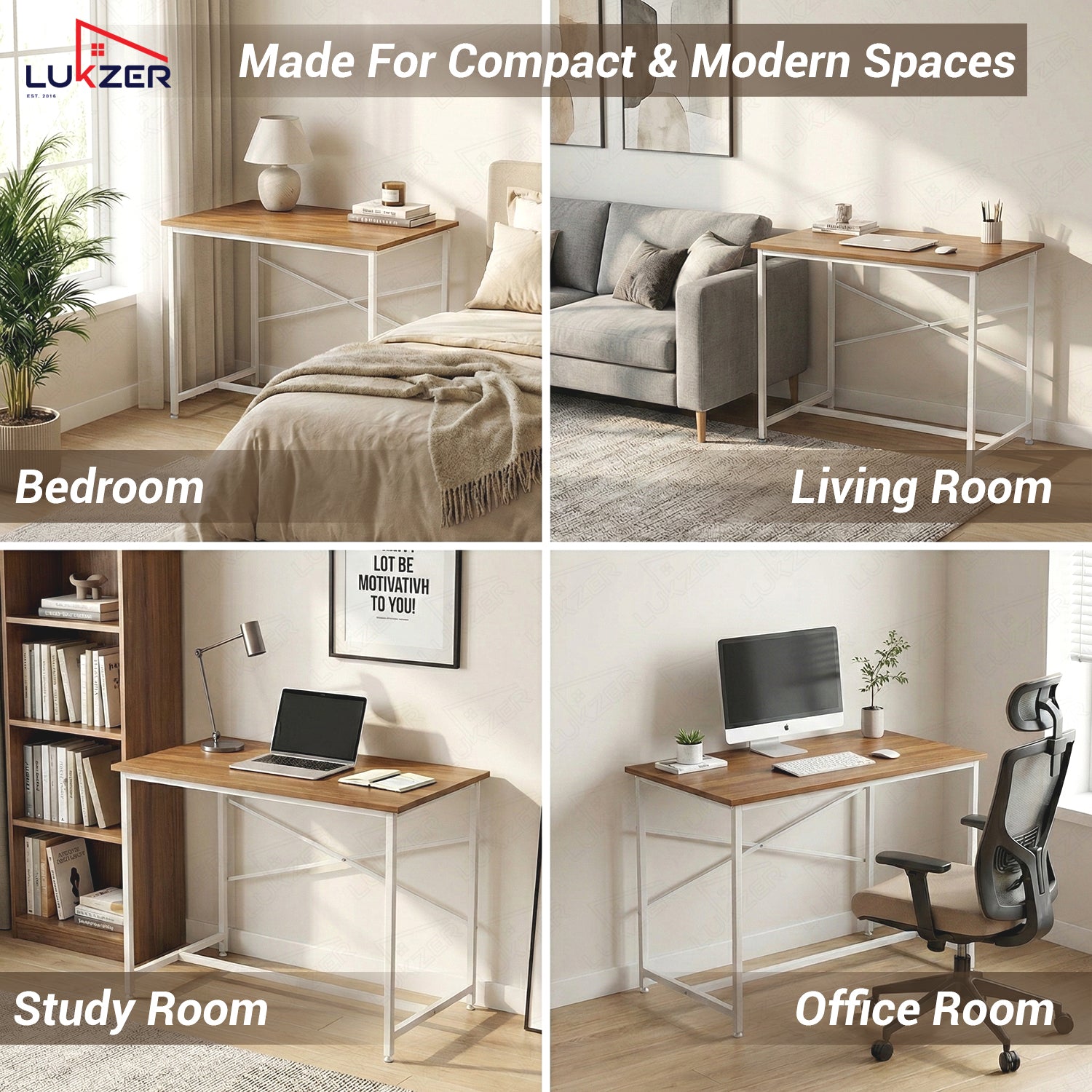 Lukzer X-Support Metal Frame & Engineered Wood Study Table for Home & Office (MST-008) white &  Oak Brown