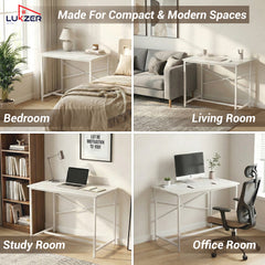 Lukzer X-Support Metal Frame & Engineered Wood Study Table for Home & Office (MST-008) white & white