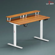 Lukzer Electric Height Adjustable Desk with Monitor Riser USB & Type-C Sit-Stand Table (EST-004/White & Oak Brown)