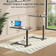 Lukzer Modern Adjustable Overbed Study Table with Wheels (MST-002/Black & Black)