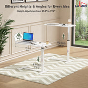 Lukzer Modern Adjustable Overbed Study Table with Wheels (MST-002/White & White)