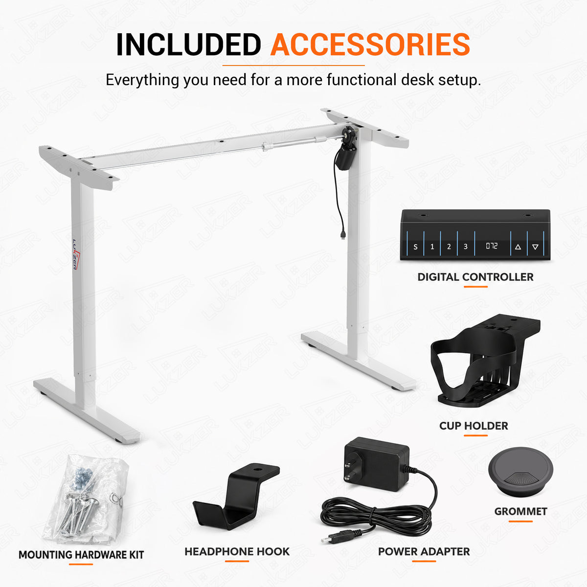 Lukzer Electric Height Adjustable Desk Frame with USB & Type-C Port on Control (EST-003/UC-F/White)